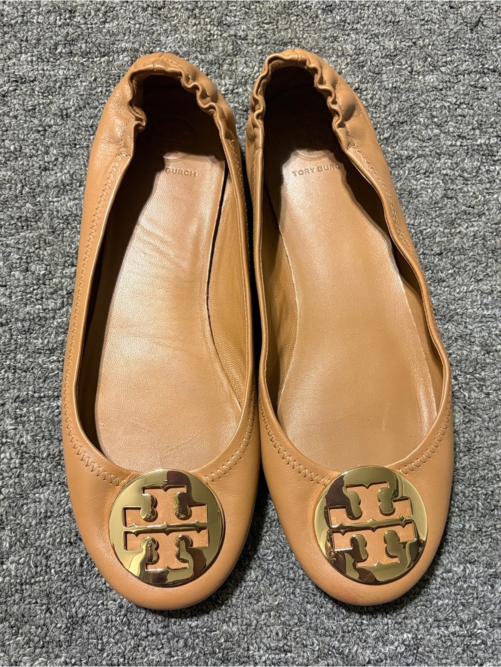 Tory Burch Minnie Ballet Travel Flats Royal Tan Leather